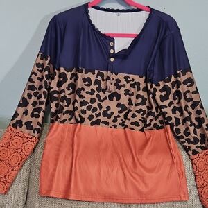 Women's Navy and Orange Leopard Print Top